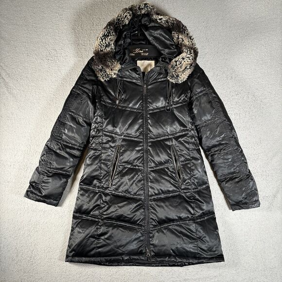 Laundry By Shelli Segal Long Down Puffer Jacket Thigh Length Size Medium Black - Picture 1 of 16